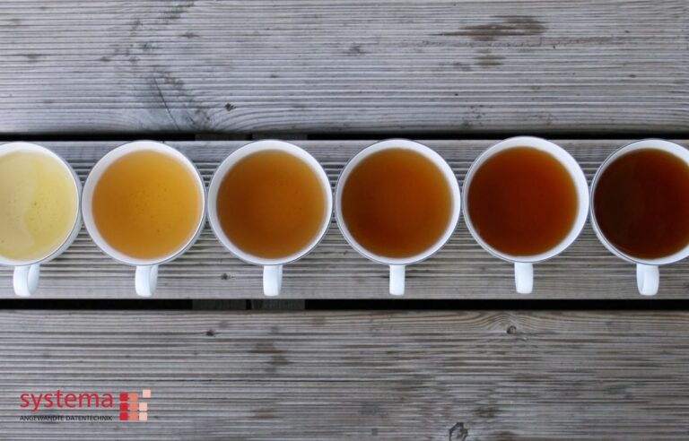 verschiedene Teesorten in Tassen auf Holztisch