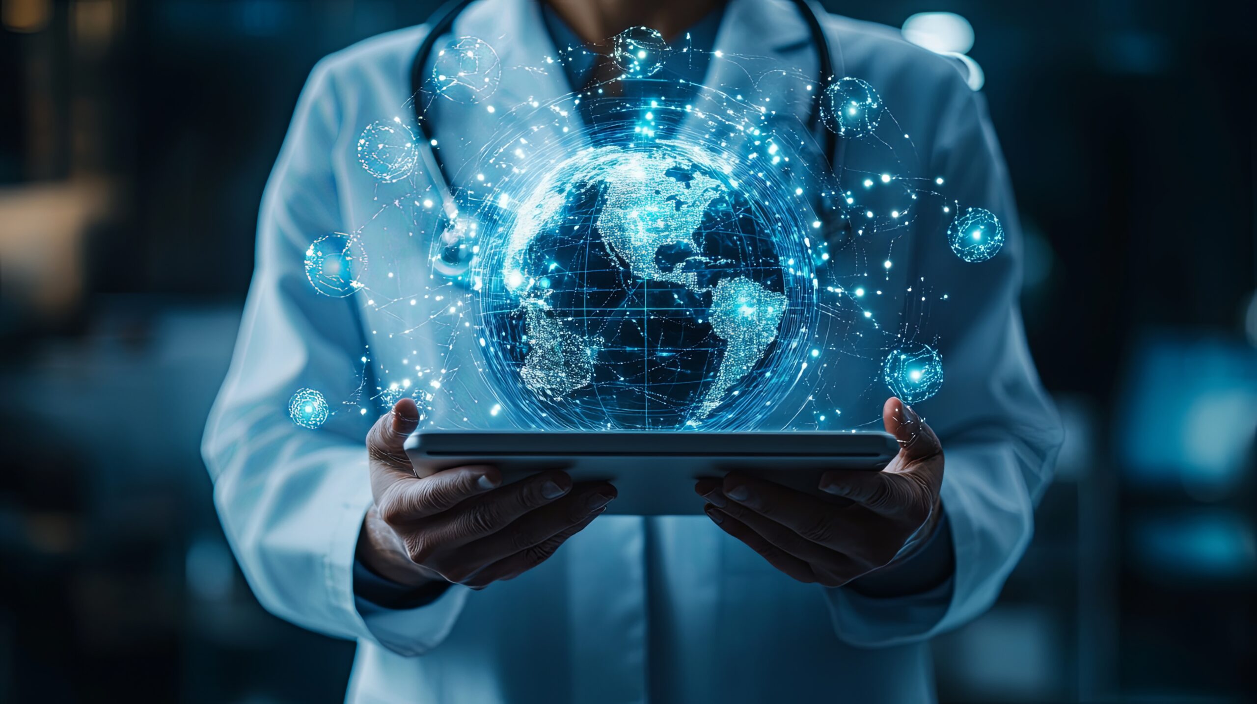 Innovative research in healthcare with advanced digital technology showcasing a global perspective